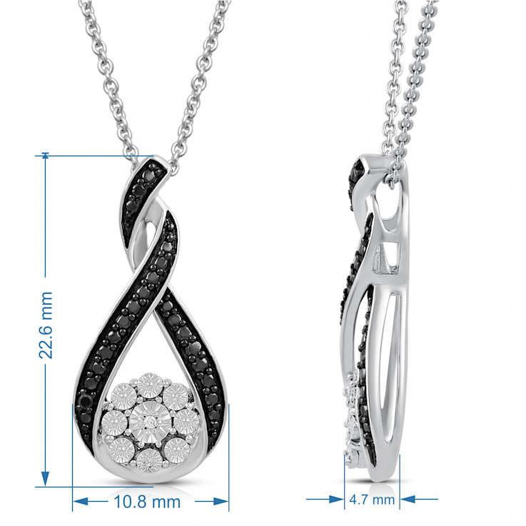 Jewelili 1/10 ctw Black and White Round Diamond Sterling Silver Twisted
Pendant With Chain