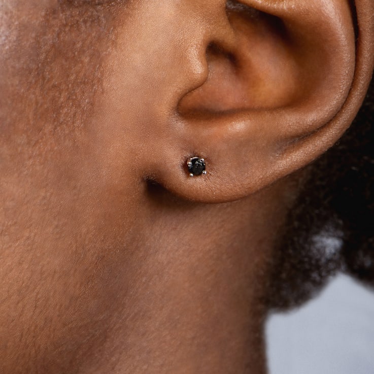 Jewelili 10K White Gold Treated Black Round Diamond Stud Earrings