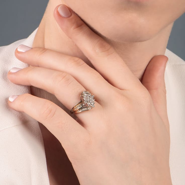 White Diamond 10K Yellow Gold Cluster Ring 0.50 CTW