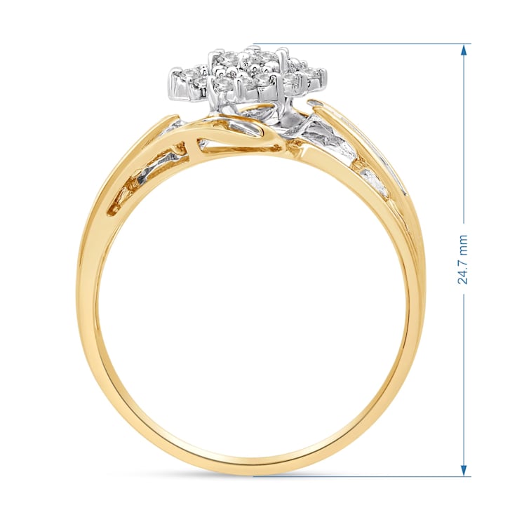 White Diamond 10K Yellow Gold Cluster Ring 0.50 CTW