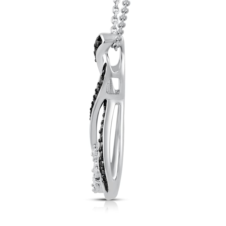 Jewelili 1/10 ctw Black and White Round Diamond Sterling Silver Twisted
Pendant With Chain