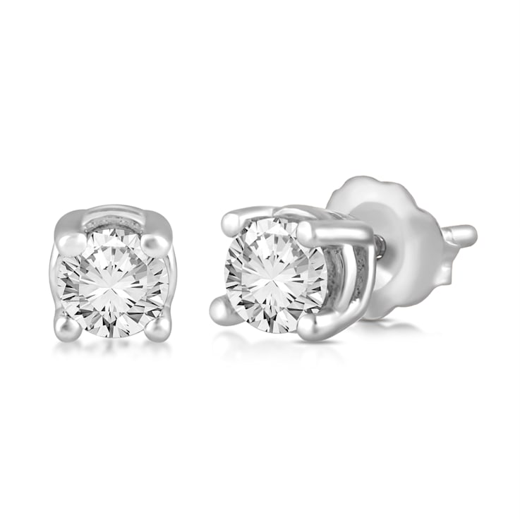 Jewelili 14K White Gold 1/5ctw White Round Diamond Stud Earrings
