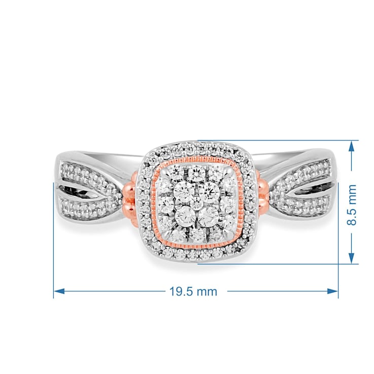 Jewelili Rose Gold over Sterling Silver 1/3 ctw Round White Diamond Ring