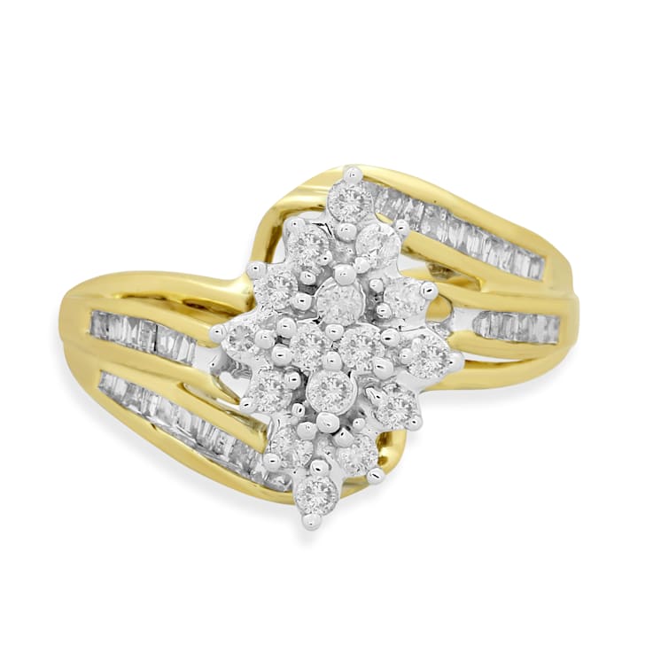 White Diamond 10K Yellow Gold Cluster Ring 0.50 CTW