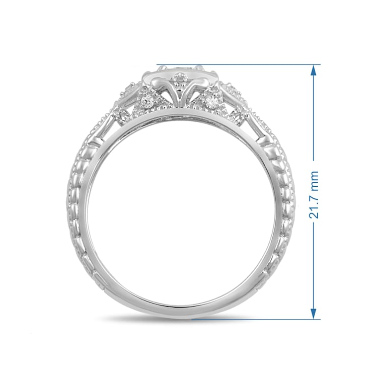 Cubic Zirconia Sterling Silver Vintage Wedding Engagement Ring 1.0 CTW