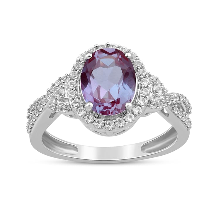 Created Alexandrite and Created White Sapphire Sterling Silver Ring 2.7 CTW