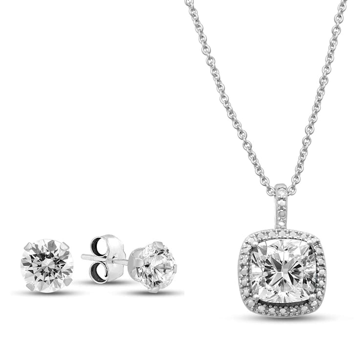 Jewelili Sterling Silver Topaz with Natural Diamond Pendant Necklace and
Earrings Jewelry Set