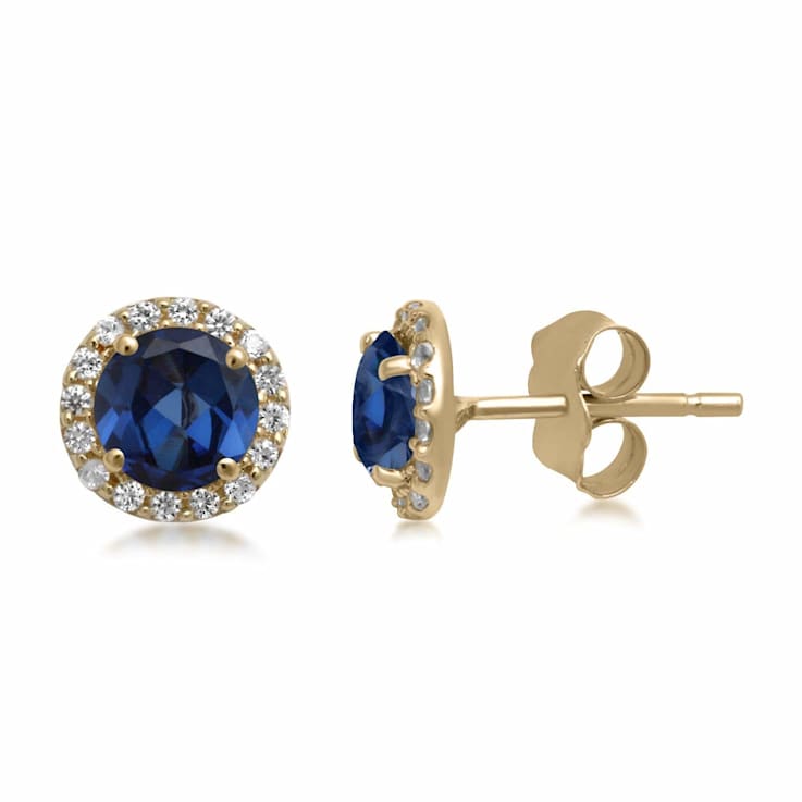 10K Yellow Gold 5 MM Round Lab Created Sapphire and Round Created White
Sapphire Stud Earrings
