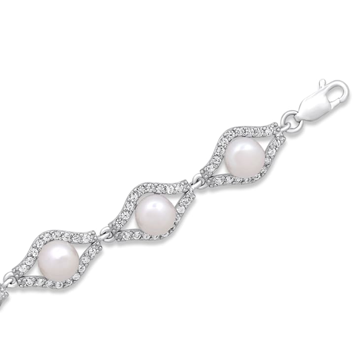 Freshwater Pearl and Created White Sapphire Sterling Silver Bracelet
24.11 CTW