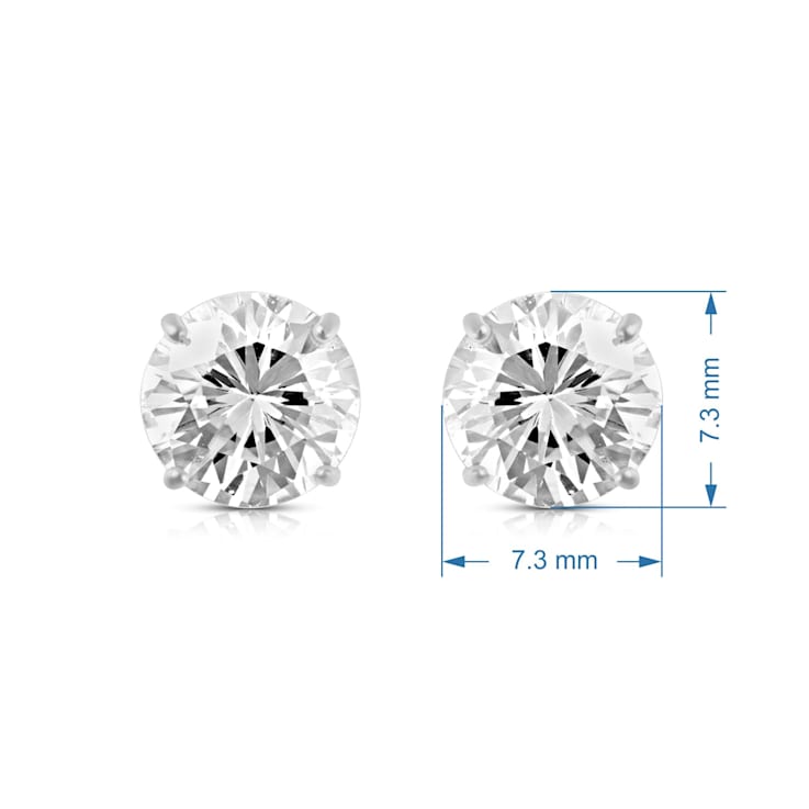 10K Gold 7 MM Round White Cubic Zirconia Stud Earrings