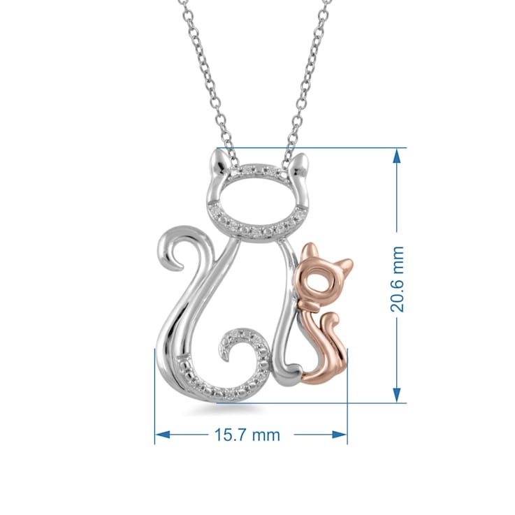Jewelili 10K Rose Gold and Sterling Silver White Round Diamond Cat
Pendant, 18" Rolo Chain