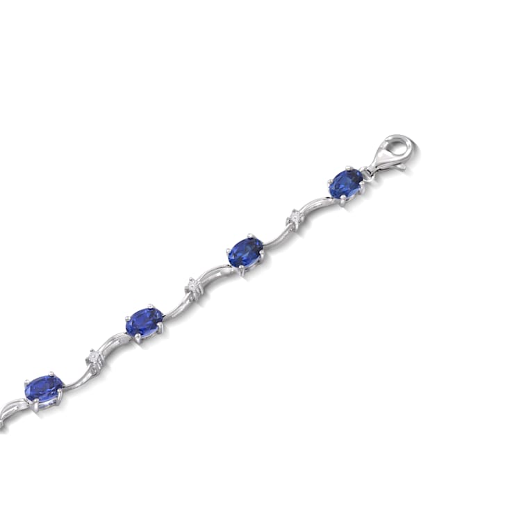 Created Blue Sapphire and Natural White Diamond Sterling Silver Link
Bracelet 9.86 CTW