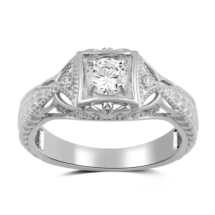 Cubic Zirconia Sterling Silver Vintage Wedding Engagement Ring 1.0 CTW