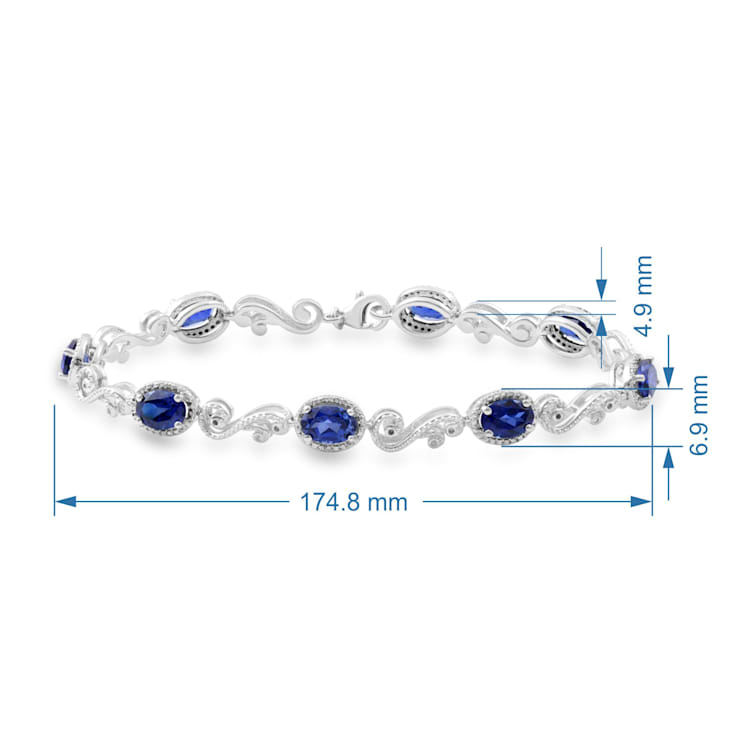 Created Blue Sapphire and Natural White Diamond Sterling Silver Bracelet