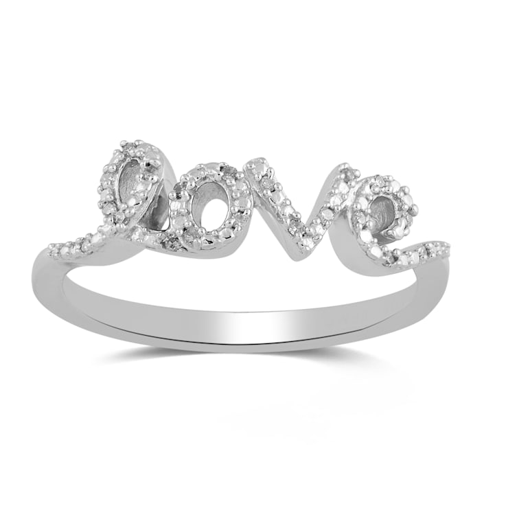White Diamond Sterling Silver Love Ring