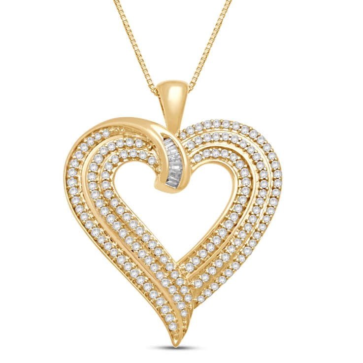 White Diamond 10K  Yellow Gold Heart Pendant 0.50 CTW