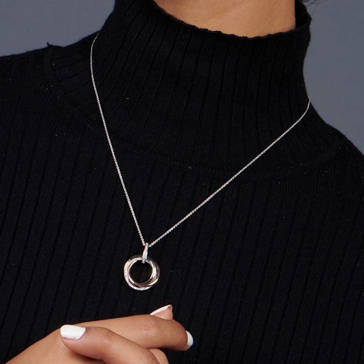 Jewelili 14K Rose Gold and Sterling Silver 1/6 Ctw White Diamond Circle
Pendant, 18" Rolo Chain