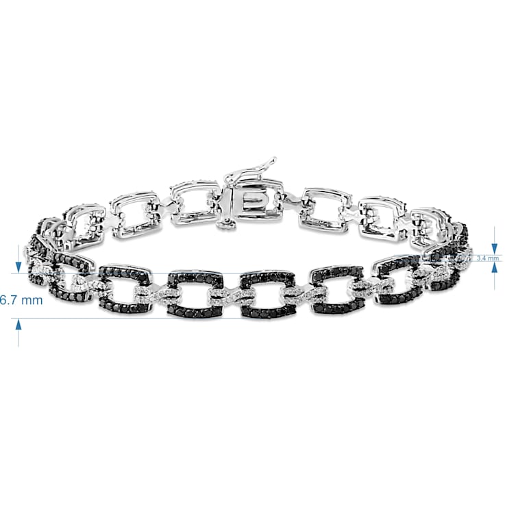 White and Black Diamond Sterling Silver Tennis Bracelet 1.00CTW