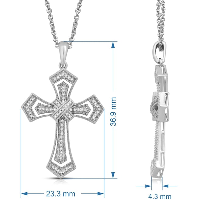 Jewelili 1/5 ctw Round White Diamond Sterling Silver Cross Pendant With Chain