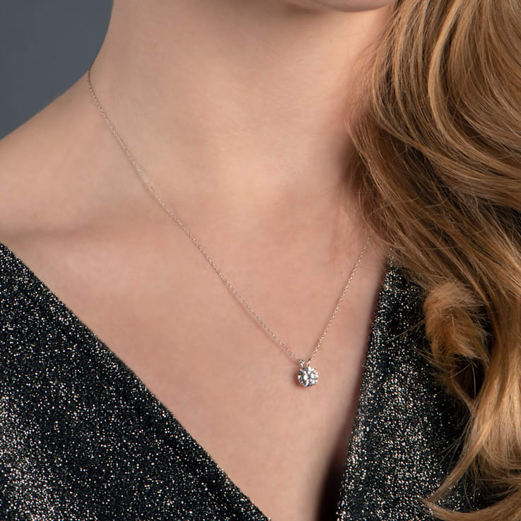 Jewelili 10K White Gold 6.5MM Round Cubic Zirconia Solitaire Pendant with Rope Chain 1C5ZJA