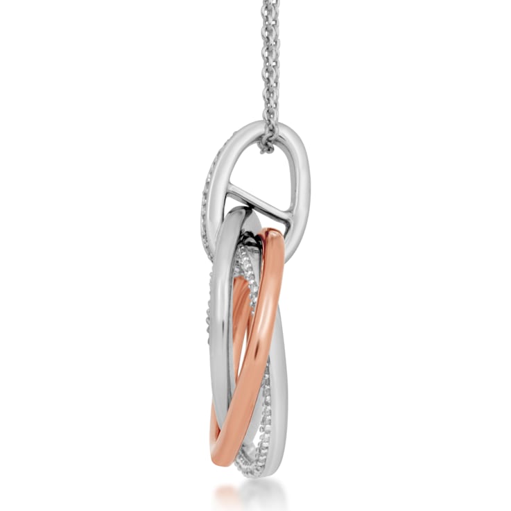 Jewelili 14K Rose Gold and Sterling Silver 1/6 Ctw White Diamond Circle
Pendant, 18" Rolo Chain