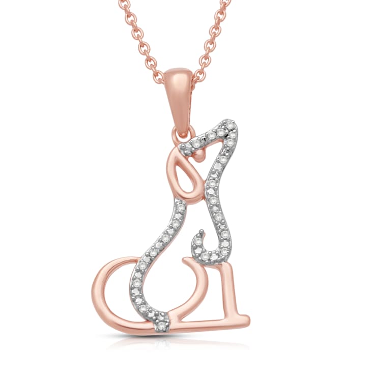 White Diamond 14K Rose Gold over Sterling Silver Dog Pendant