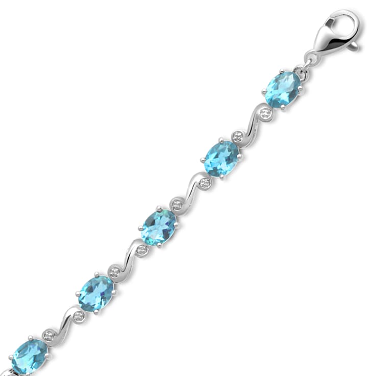 Swiss Blue Topaz and Natural White Diamond Sterling Silver Link Bracelet
10.24 CTW