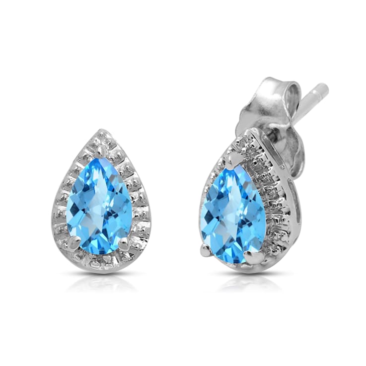 Jewelili Sterling Silver Swiss Topaz and Natural Diamond Pendant and
Earrings Jewelry Set