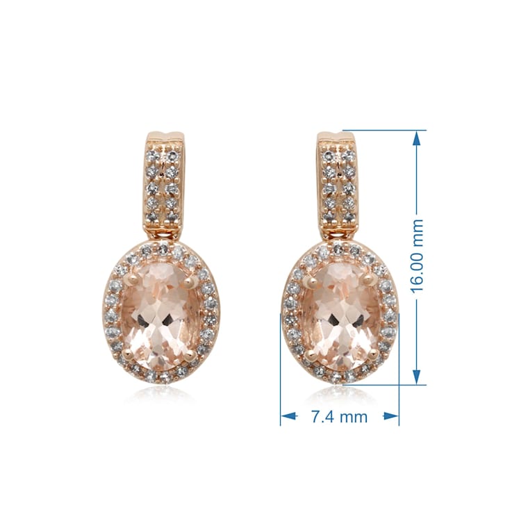 Sterling Silver Morganite and Natural White Diamond  Stud Earrings 1.71 CTW