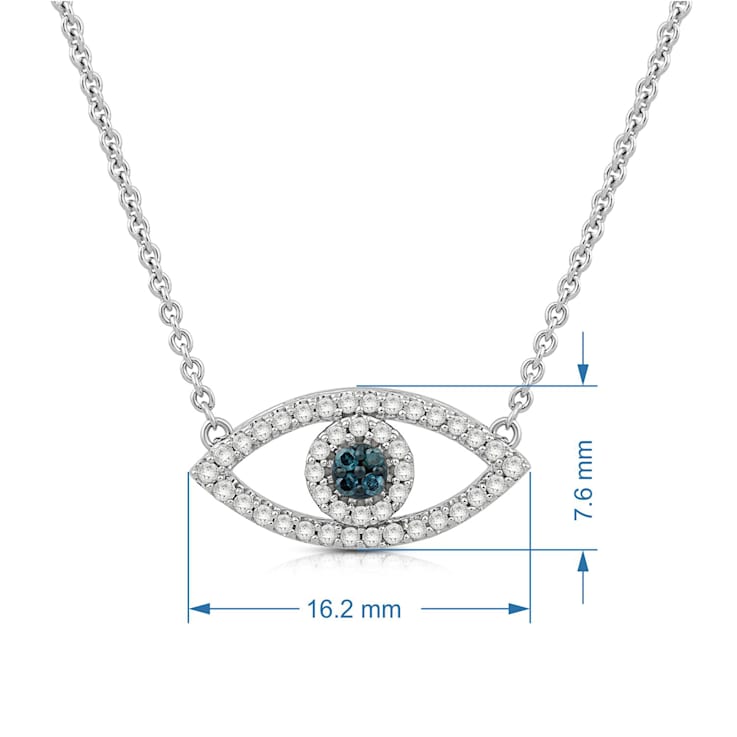 Jewelili Sterling Silver 1/5 Ctw Treated Blue and White Diamond Evil Eye
Necklace, 18" Rolo Chain