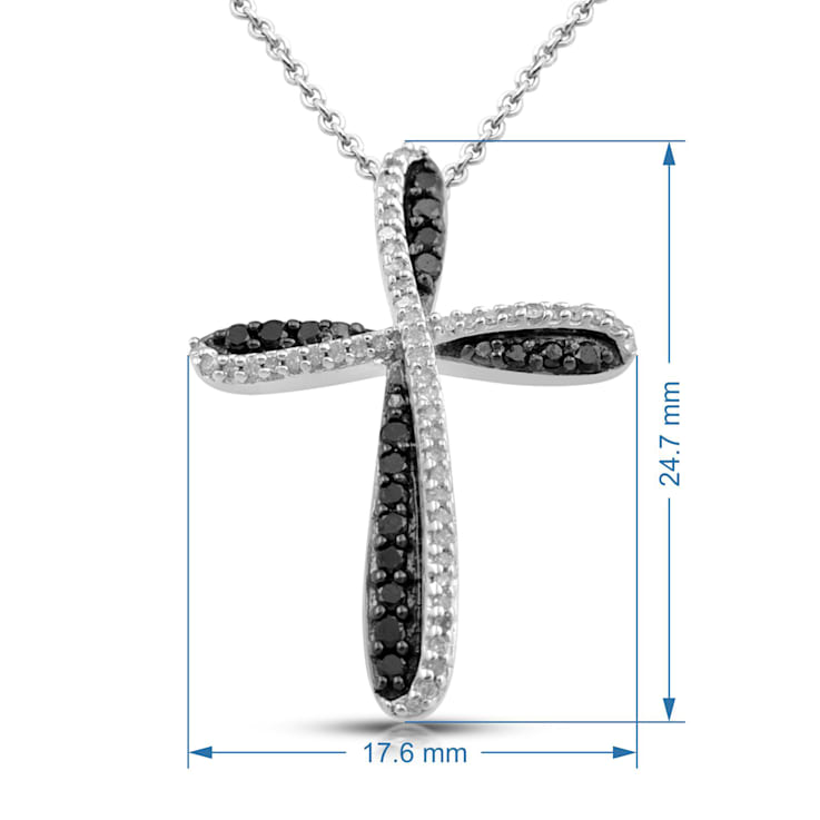 White and Black Diamond Sterling Silver Cross Pendant 0.33CTW