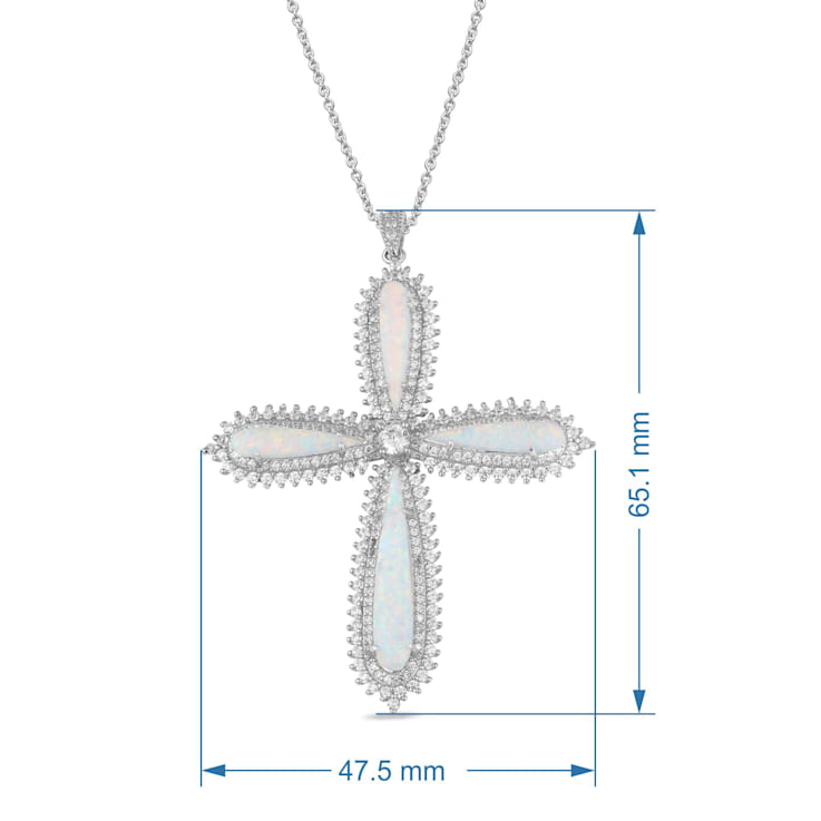 Jewelili Created Opal and Cubic Zirconia Sterling Silver Cross Pendant
with Rolo Chain