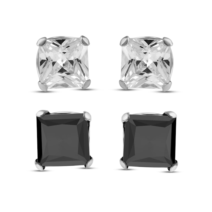Jewelili 10K White Gold Black and White 4.5 MM Cubic