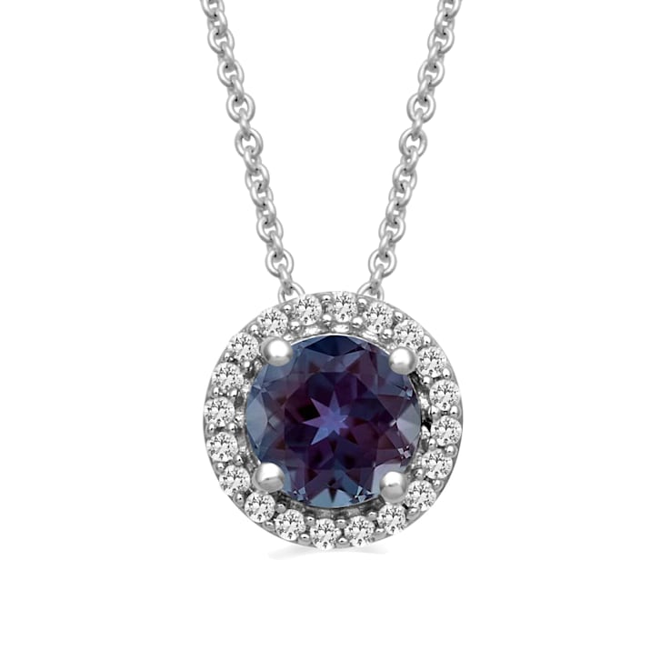 Jewelili Sterling Silver Alexandrite and Created White Sapphire Pendant
with Rolo Chain
