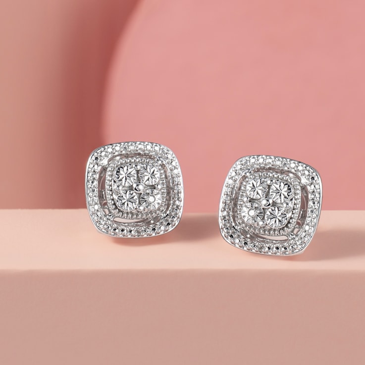 White Diamond Sterling Silver Stud Earrings