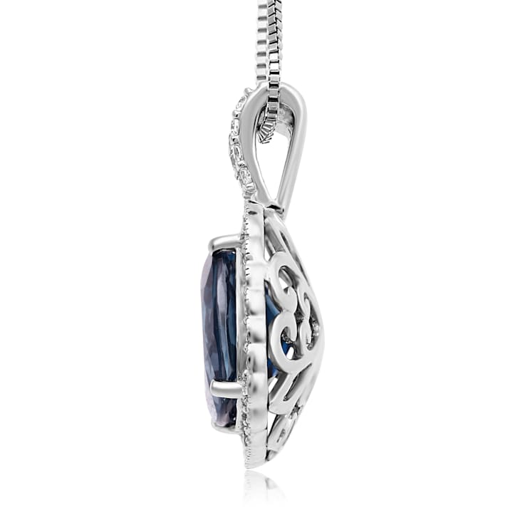 Jewelili Sterling Silver Swiss Blue Topaz, White Topaz Halo Pendant, 18”
Box Chain