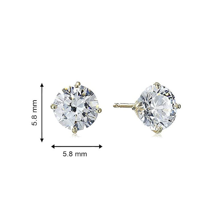 10K Yellow  Gold 6 MM Round  Cubic Zirconia Solitaire Stud Earrings