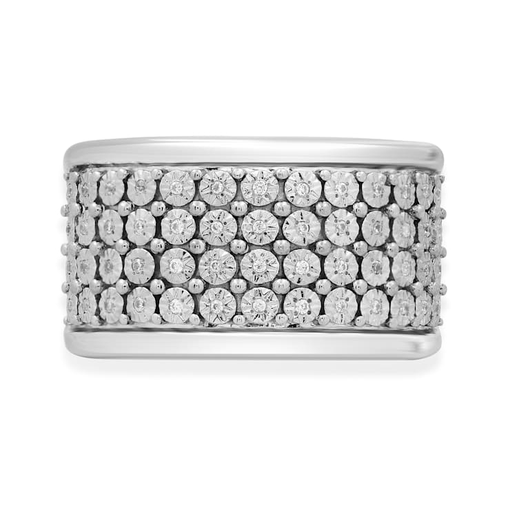 Jewelili Sterling Silver 1/10 ctw Round White Diamond Ring