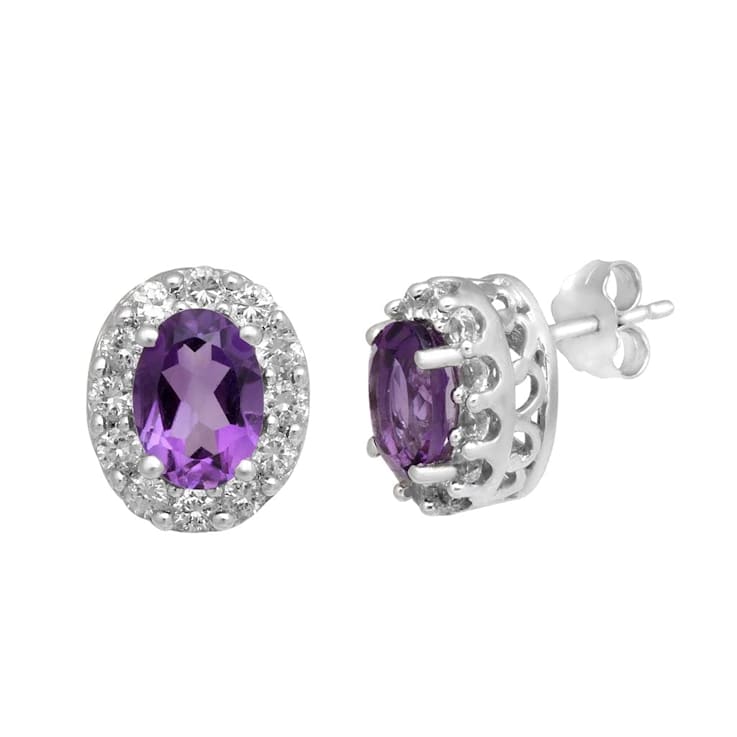 Jewelili Sterling Silver Amethyst and Created White Sapphire Earrings,
Pendant and Ring Box Set