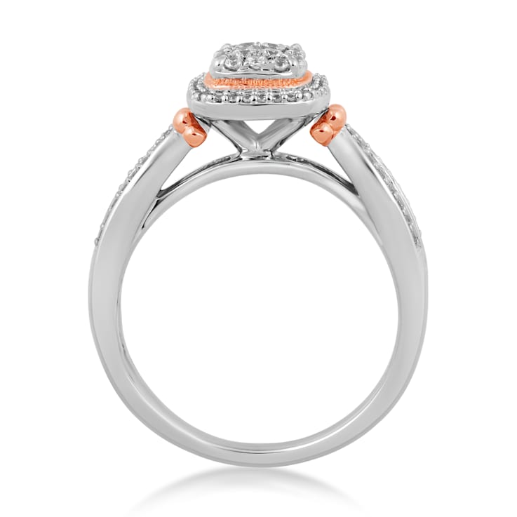 Jewelili Rose Gold over Sterling Silver 1/3 ctw Round White Diamond Ring