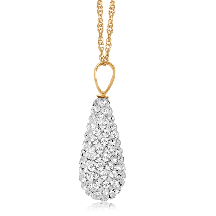 Jewelili 10K Yellow Gold 2MM Round Cubic Zirconia Drop Shape Pendant
with Rolo Chain