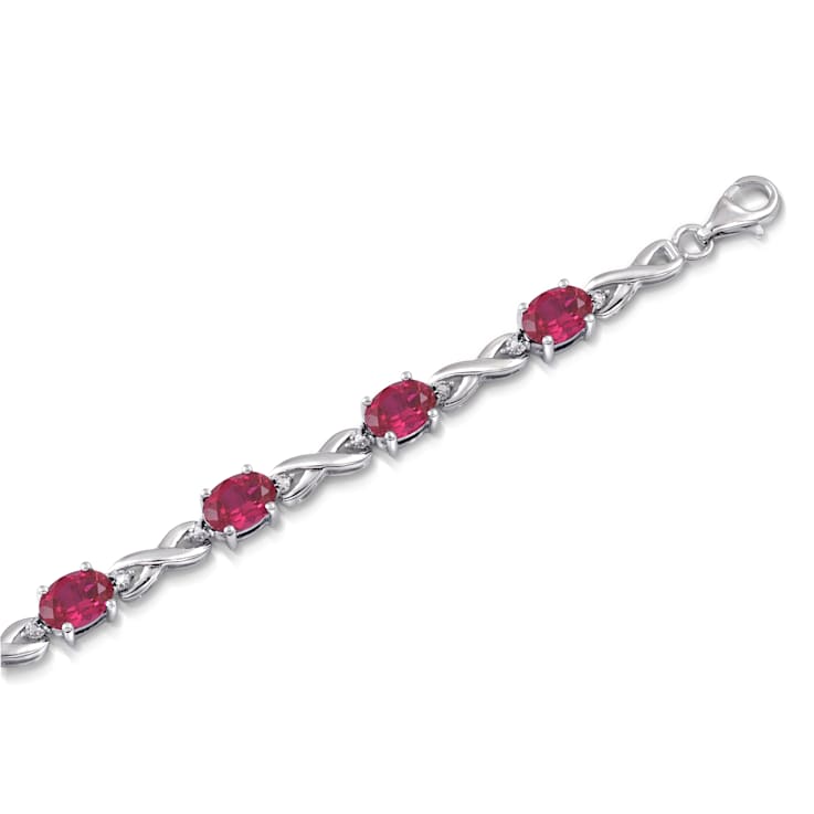 Created Ruby and Natural White Diamond Sterling Silver Link Bracelet
9.71 CTW