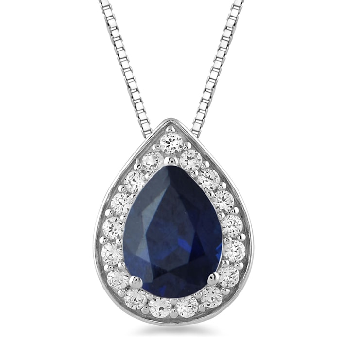 Jewelili Created Blue Sapphire and Created White Sapphire Sterling
Silver Pendant with Box Chain