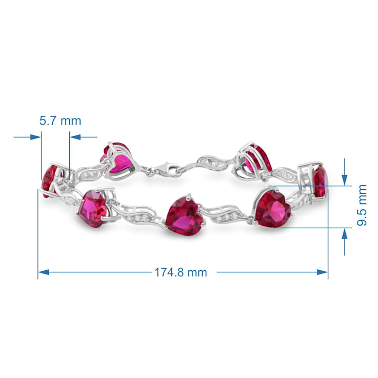 Created Ruby and White Sapphire Sterling Silver Bracelet 10.87 CTW