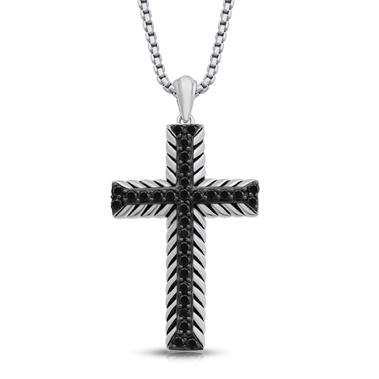 Jewelili Sterling Silver 1/2ctw Treated Black Diamond Mens Cross Pendant
with Box Chain