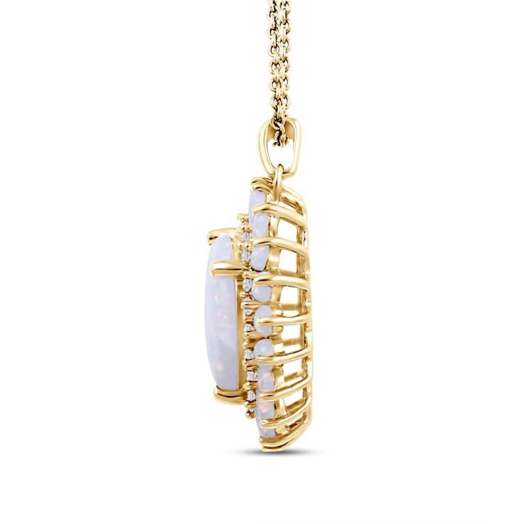 Jewelili Created Opal and Created White Sapphire Pendant in Yellow Gold
Over Sterling Silver