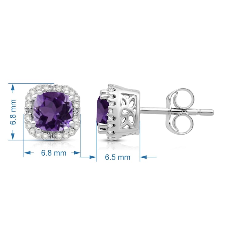 10K White Gold 5x5 MM Cushion Amethyst and 1/10 Ctw Natural White Round
Diamond Stud Earrings