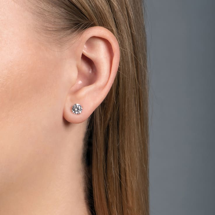 Jewelili 3 Pair Box Set Stud Earrings with White Round Cubic