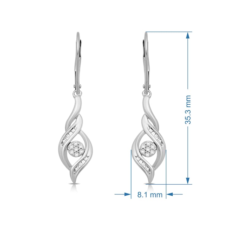 White Diamond 10K White Gold Cluster Dangle Earrings 0.20 CTW