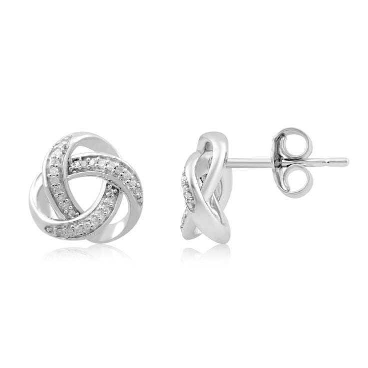 Sterling Silver 1/10 Cttw White Round Diamond Love Knot Stud Earrings
